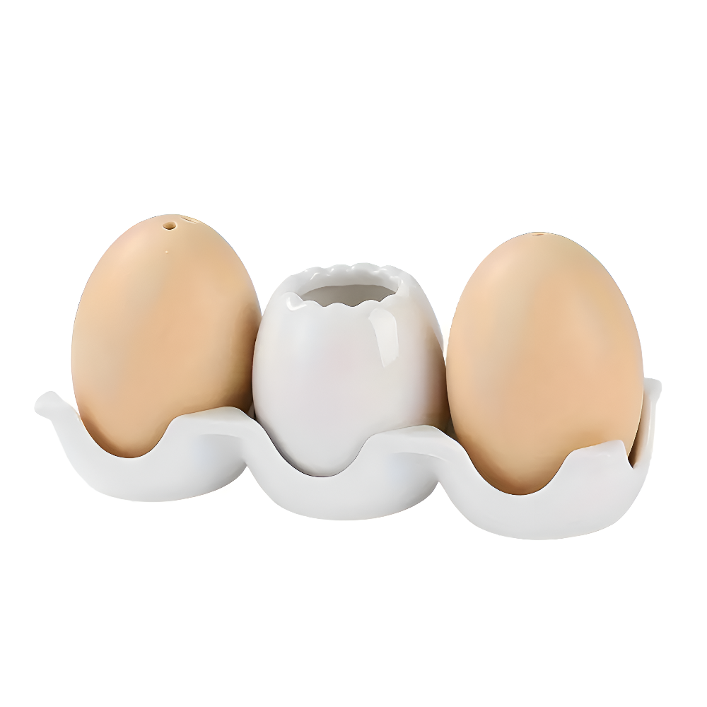 Eggory | Keramische eivormige kruidenflesjes met tandenstokerhouder – voedselveilig, compact