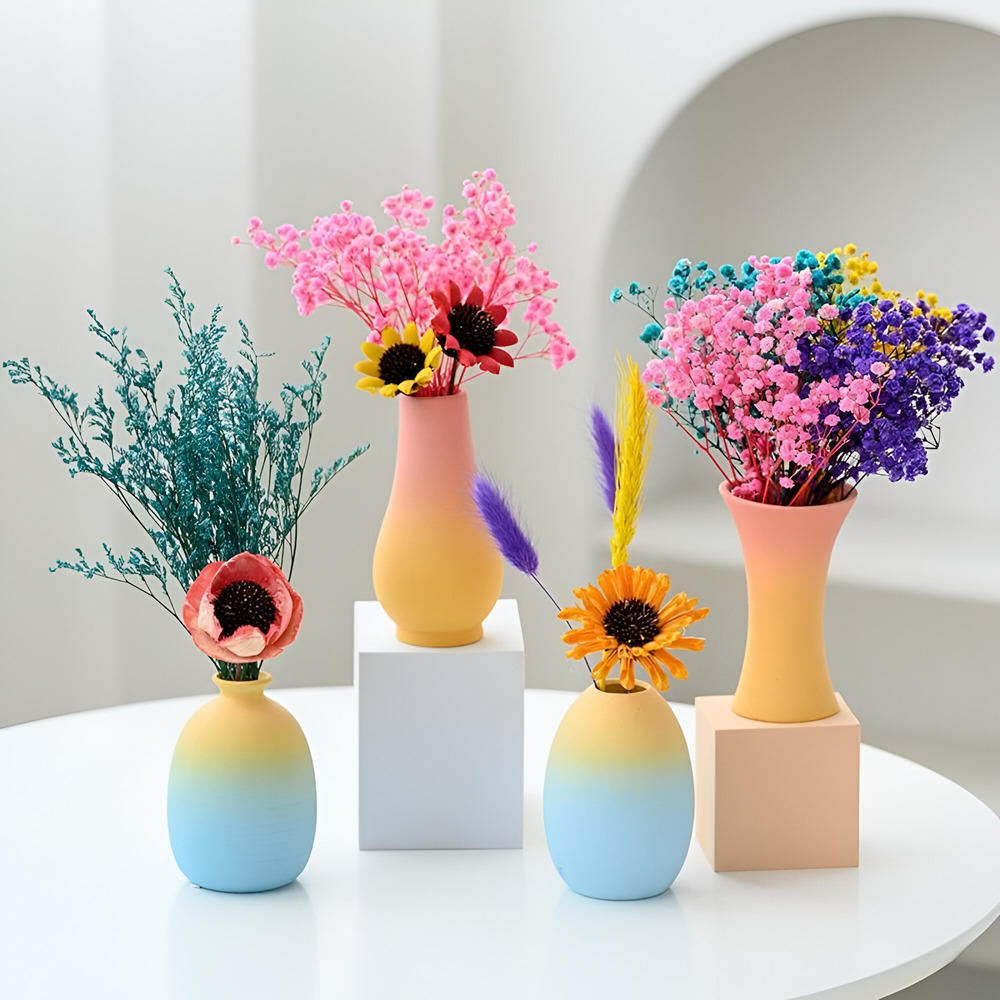 PastelHaven | Keramische macaronvaas – Kleurrijke artistieke woondecoratie en tafeldecoratie