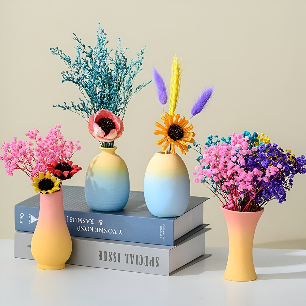 PastelHaven | Keramische macaronvaas – Kleurrijke artistieke woondecoratie en tafeldecoratie