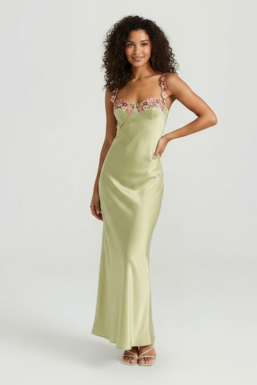 Cely | GardenGlow maxi-jurk – mouwloze avondjurk met bloemenborduursels