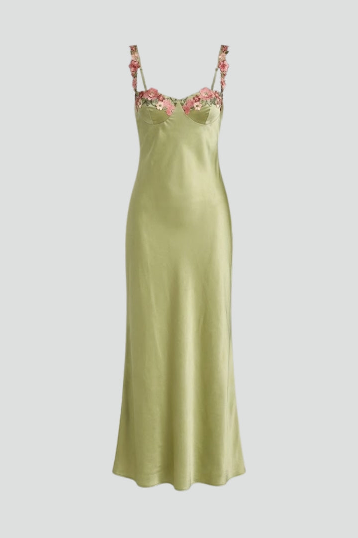 Cely | GardenGlow maxi-jurk – mouwloze avondjurk met bloemenborduursels