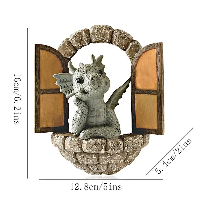 ThriveStone | Betoverende draken tuinornament – Buitenversiering voor in de tuin