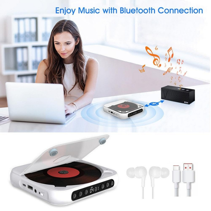 PureTune | Draagbare cd-speler met Bluetooth en bekabelde aansluiting – Compacte muziekspeler voor op reis en thuisgebruik