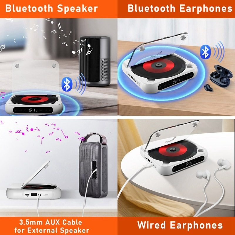 PureTune | Draagbare cd-speler met Bluetooth en bekabelde aansluiting – Compacte muziekspeler voor op reis en thuisgebruik