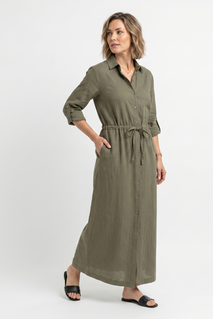 Neris | Maxi-shirtjurk voor dames – Elegante jurk met knopen