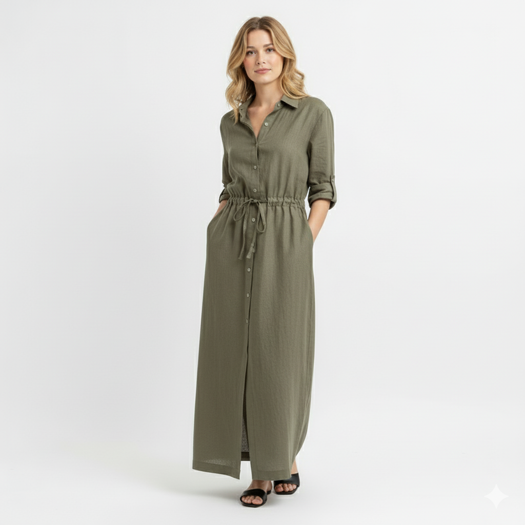Neris | Maxi-shirtjurk voor dames – Elegante jurk met knopen