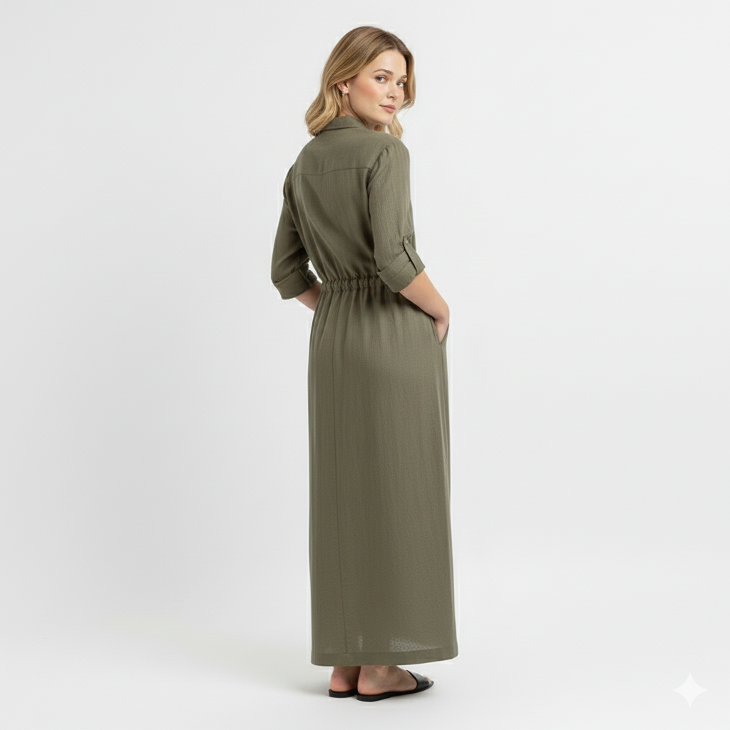 Neris | Maxi-shirtjurk voor dames – Elegante jurk met knopen