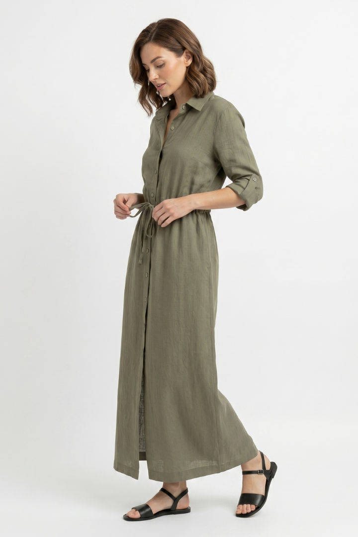 Neris | Maxi-shirtjurk voor dames – Elegante jurk met knopen