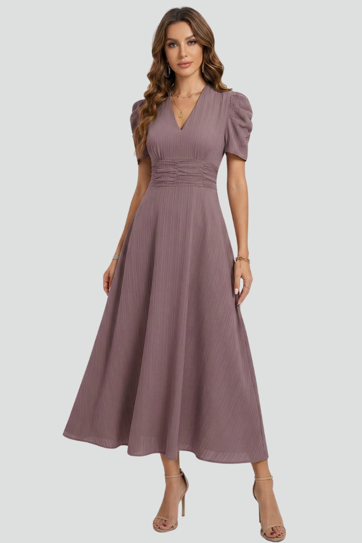 Lunessia | Dames A-lijn zomerjurk – korte mouwen, geplooide taille, luchtige casual cocktail