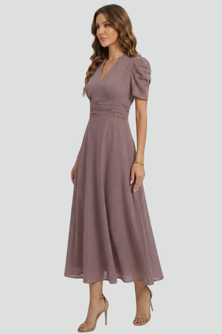 Lunessia | Dames A-lijn zomerjurk – korte mouwen, geplooide taille, luchtige casual cocktail