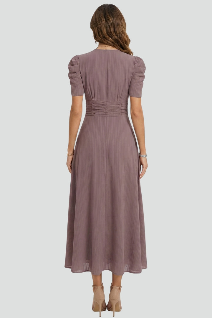Lunessia | Dames A-lijn zomerjurk – korte mouwen, geplooide taille, luchtige casual cocktail