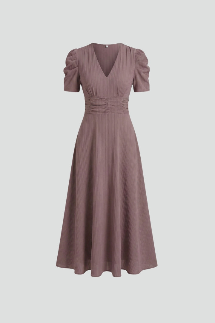 Lunessia | Dames A-lijn zomerjurk – korte mouwen, geplooide taille, luchtige casual cocktail