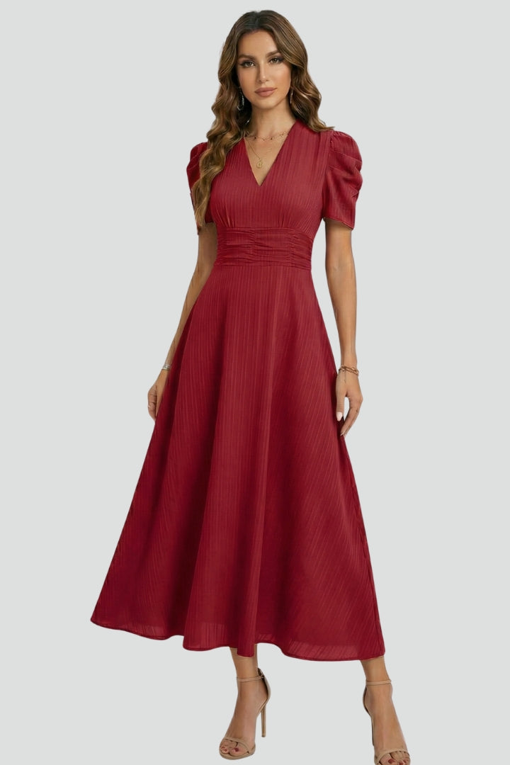 Lunessia | Dames A-lijn zomerjurk – korte mouwen, geplooide taille, luchtige casual cocktail
