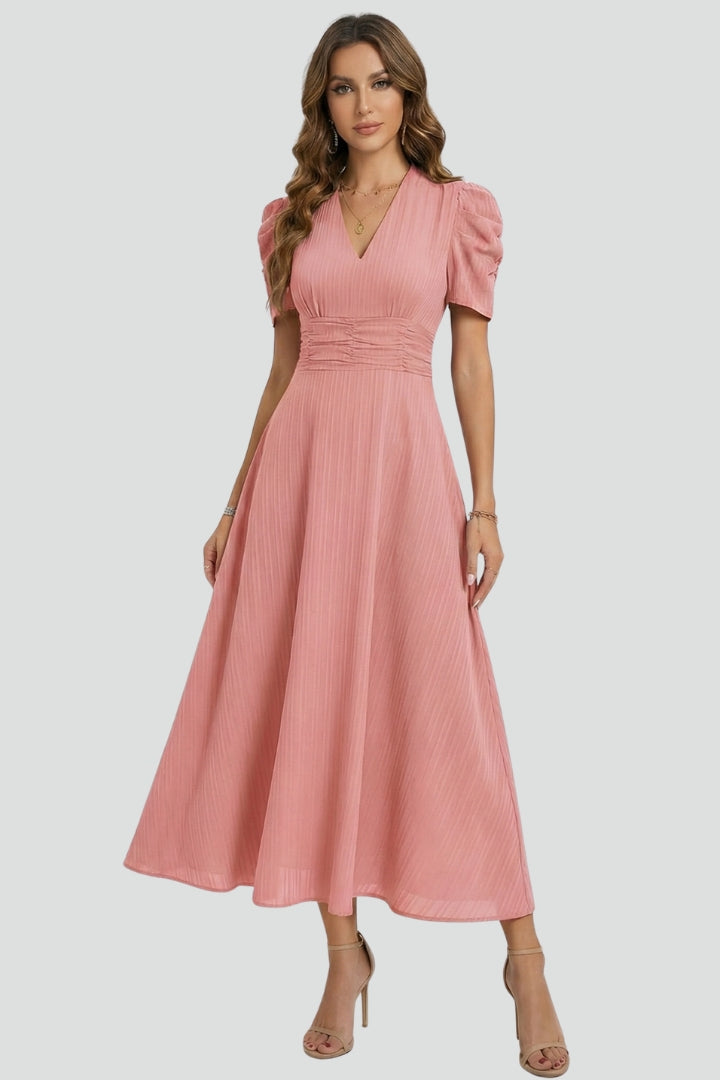 Lunessia | Dames A-lijn zomerjurk – korte mouwen, geplooide taille, luchtige casual cocktail