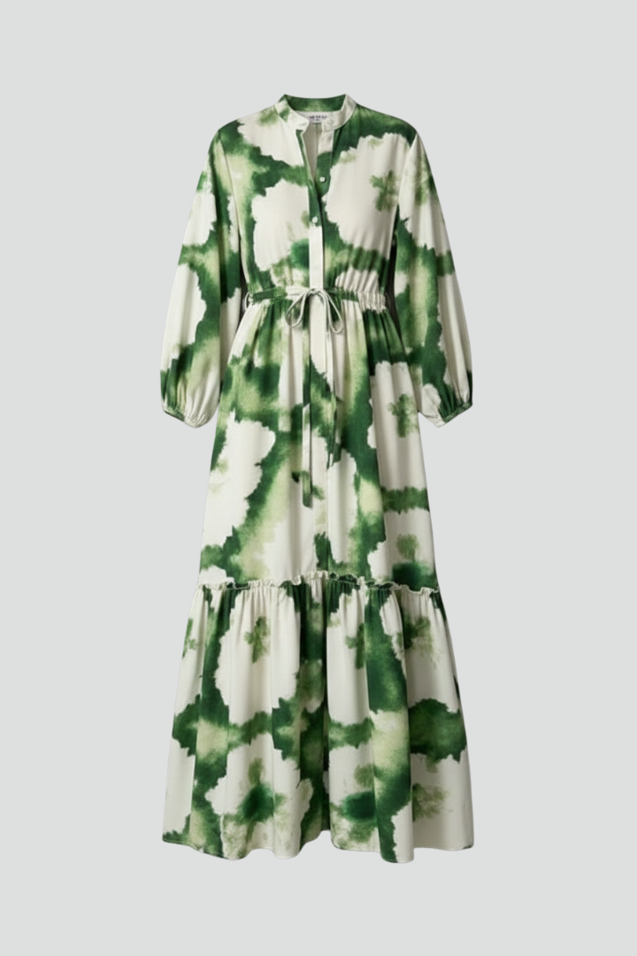 Thirelia | Dames maxi-jurk met bloemenprint – V-hals, lange mouwen, luchtige A-lijn maxi-jurk