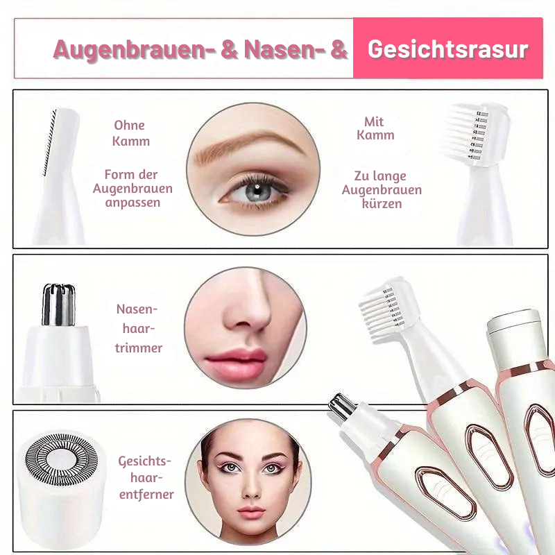 ShaveZen | 4-in-1 draadloze elektrische scheerapparaat voor vrouwen – gezichts-, bikinilijn- en lichaamshaarverwijderaar