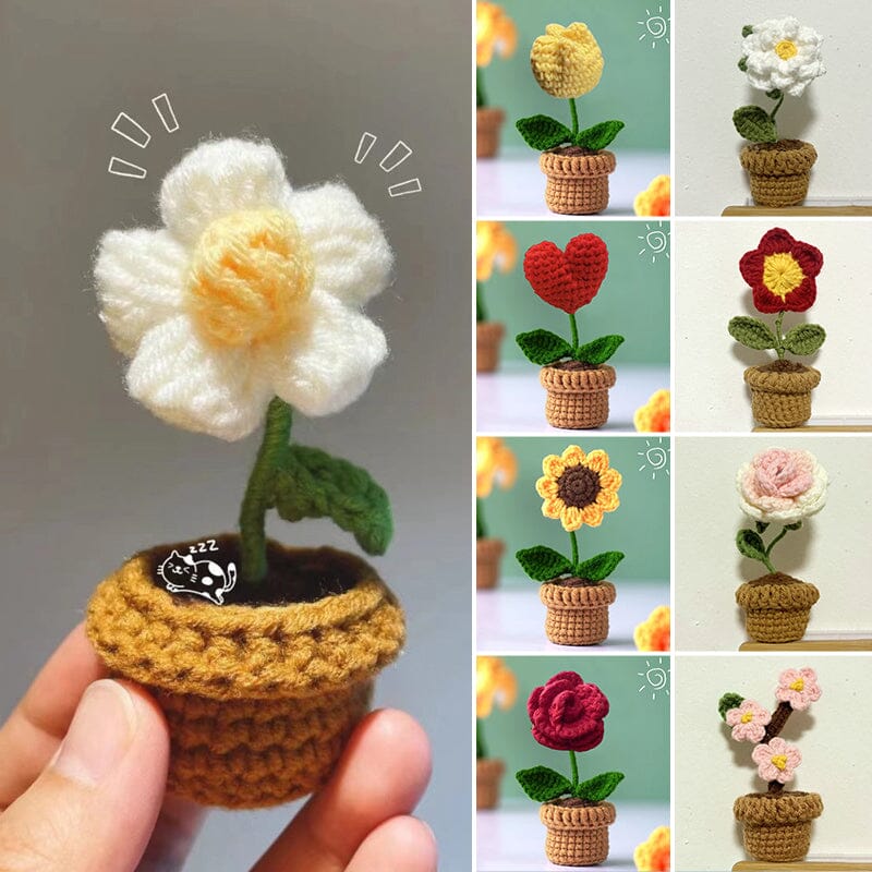 BloomKnot | Handgemaakte gehaakte bloem in pot – Decoratieve gebreide bloem, decoratie voor thuis