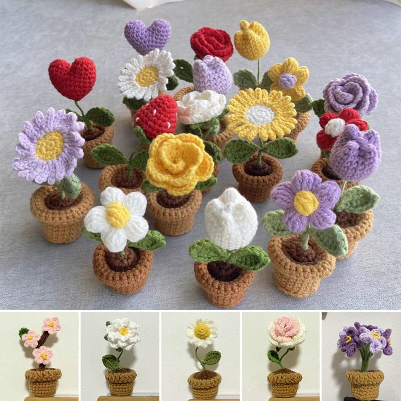 BloomKnot | Handgemaakte gehaakte bloem in pot – Decoratieve gebreide bloem, decoratie voor thuis