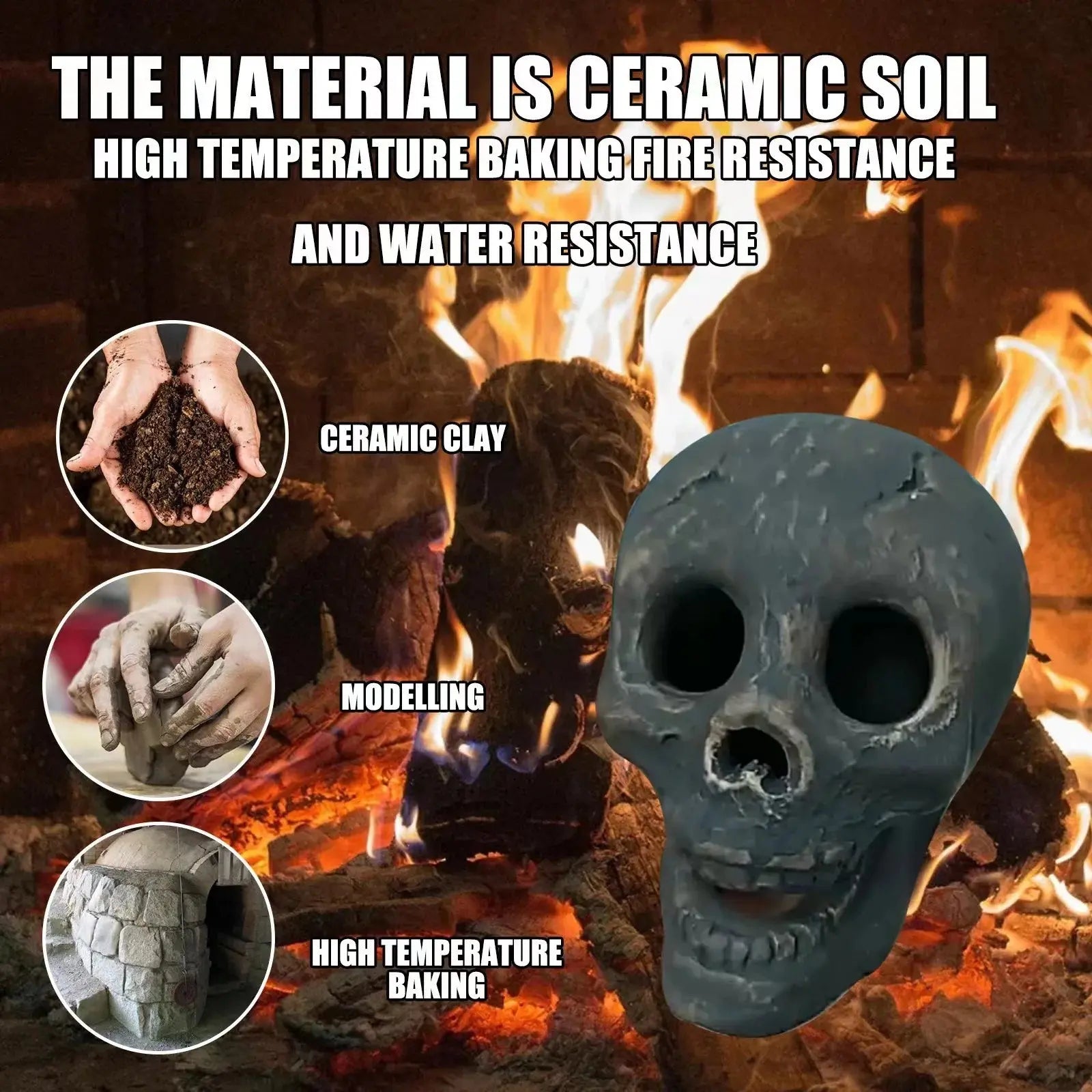 BlazeSkull | Vuurvast Schedel Ornament - Hars Gotisch Decor, Hittebestendig Schedelbeeld voor Thuis, Halloween & Donkere Interieurstijl