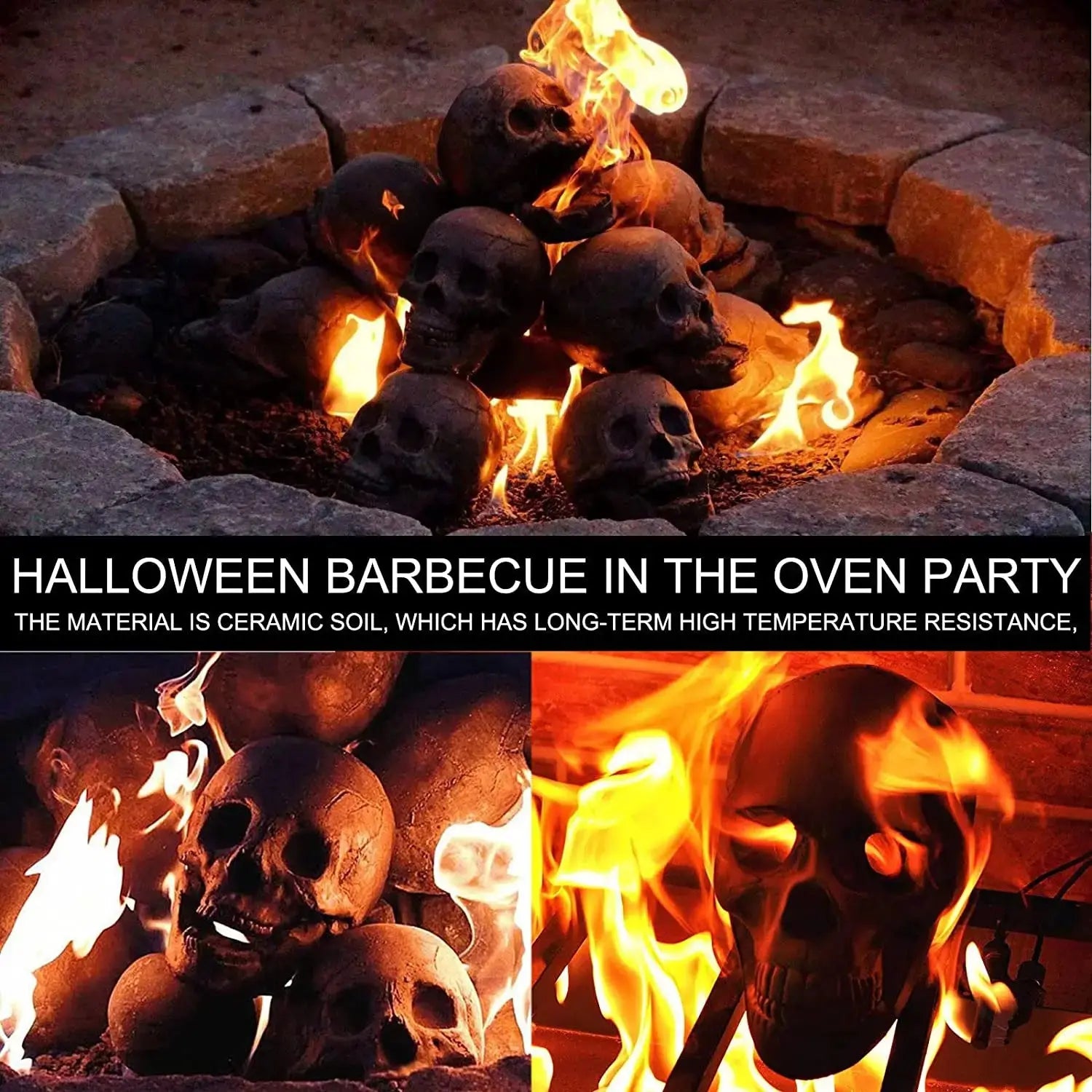 BlazeSkull | Vuurvast Schedel Ornament - Hars Gotisch Decor, Hittebestendig Schedelbeeld voor Thuis, Halloween & Donkere Interieurstijl