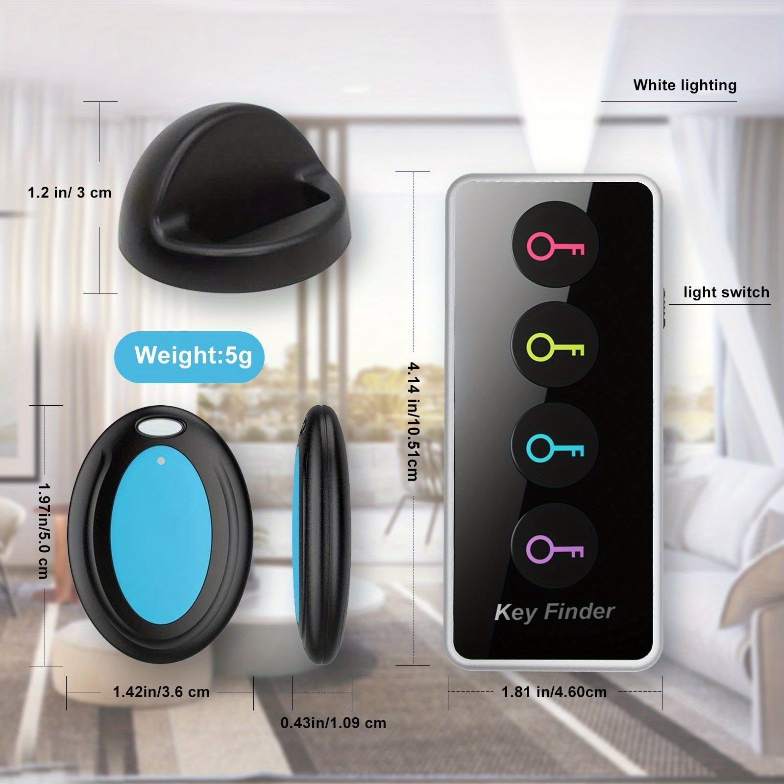 FlashFind | 4-in-1 RF-sleutelzoeker – LED-flitser + kleurgecodeerde afstandsbedieningzoeker voor sleutels