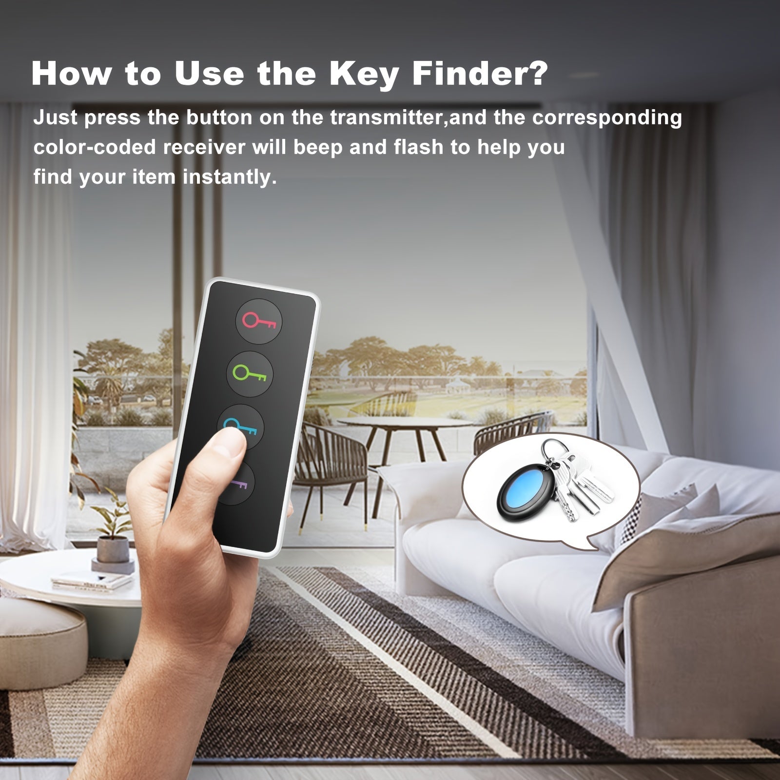 FlashFind | 4-in-1 RF-sleutelzoeker – LED-flitser + kleurgecodeerde afstandsbedieningzoeker voor sleutels