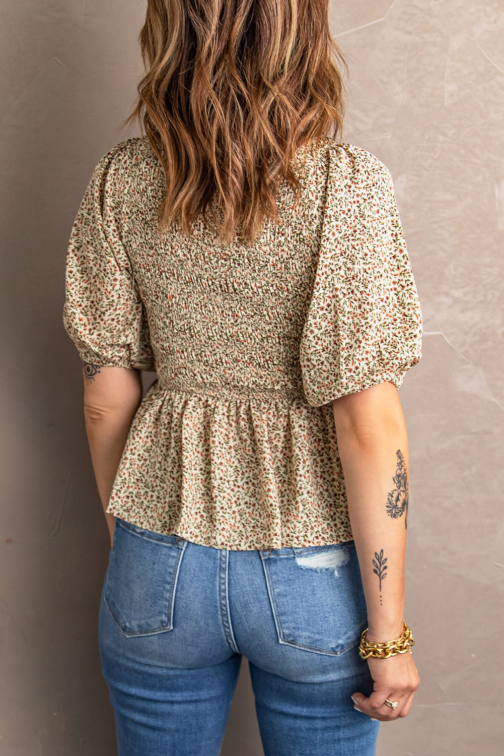 Avira | Dames FleurFlow Blouse – Smocktop met Bloemenprint en Pofmouwen