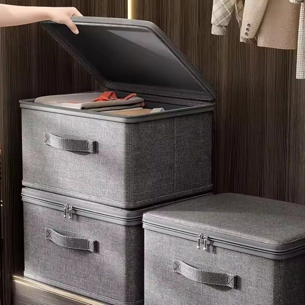 ZipNest | Opvouwbare stoffen opbergbox met ritssluiting en handvat – Stofdichte organizer voor in de kast