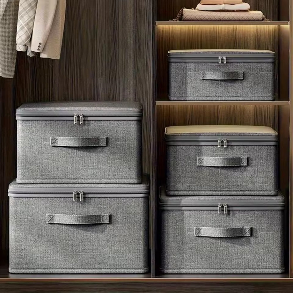 ZipNest | Opvouwbare stoffen opbergbox met ritssluiting en handvat – Stofdichte organizer voor in de kast