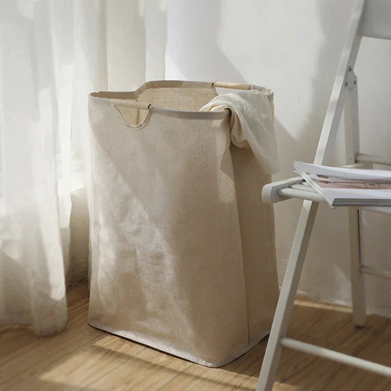LinenBin | Katoen-linnen wasmand in Japanse stijl - opvouwbare, duurzame opbergmand voor kleding en linnengoed