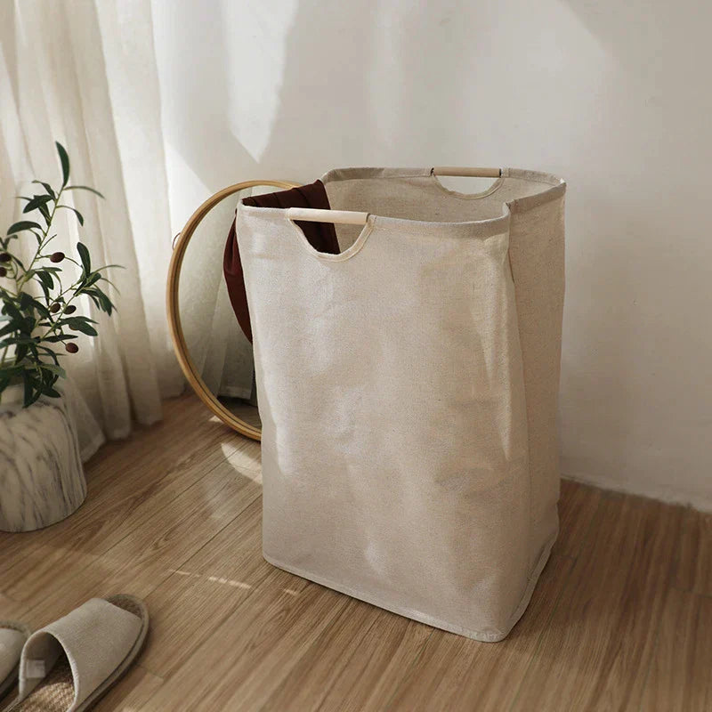 LinenBin | Katoen-linnen wasmand in Japanse stijl - opvouwbare, duurzame opbergmand voor kleding en linnengoed
