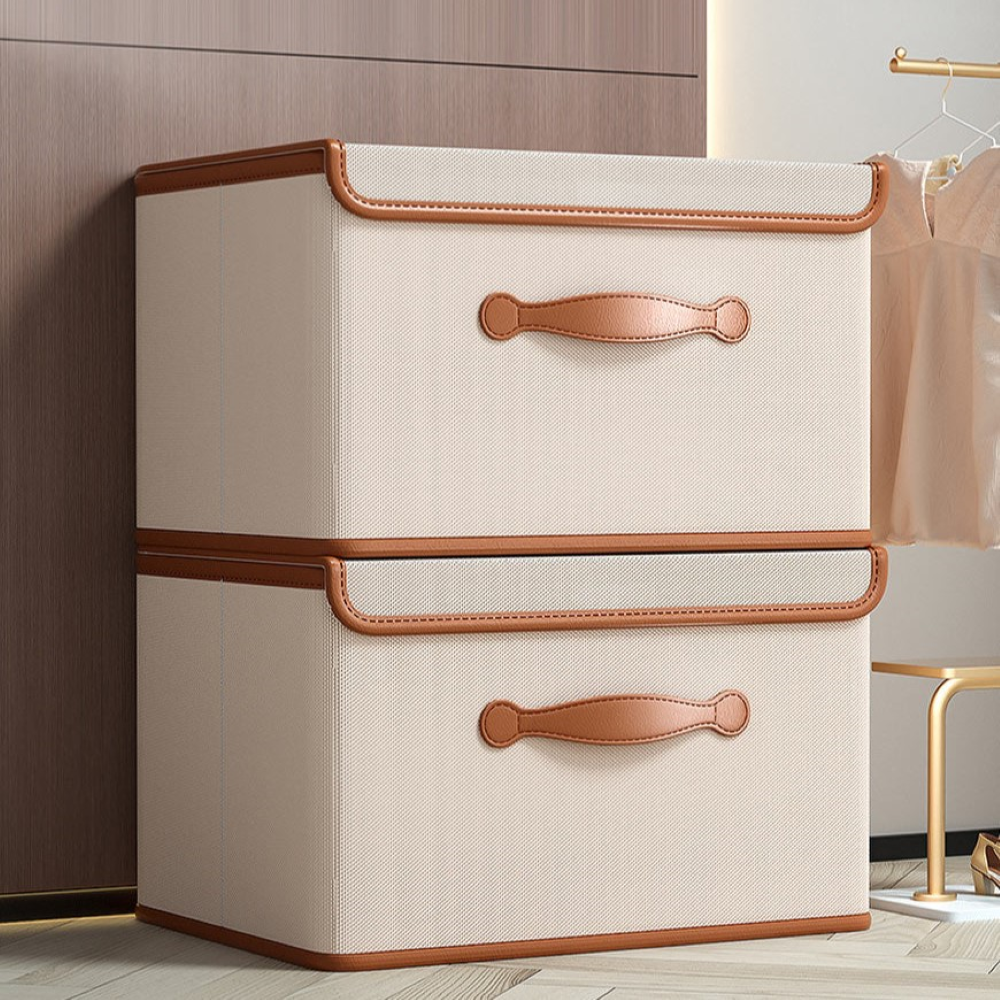 NeatStack | Opvouwbare Oxford Opbergdoos met Deksel & Leren Handvatten – Stapelbaar, Duurzaam