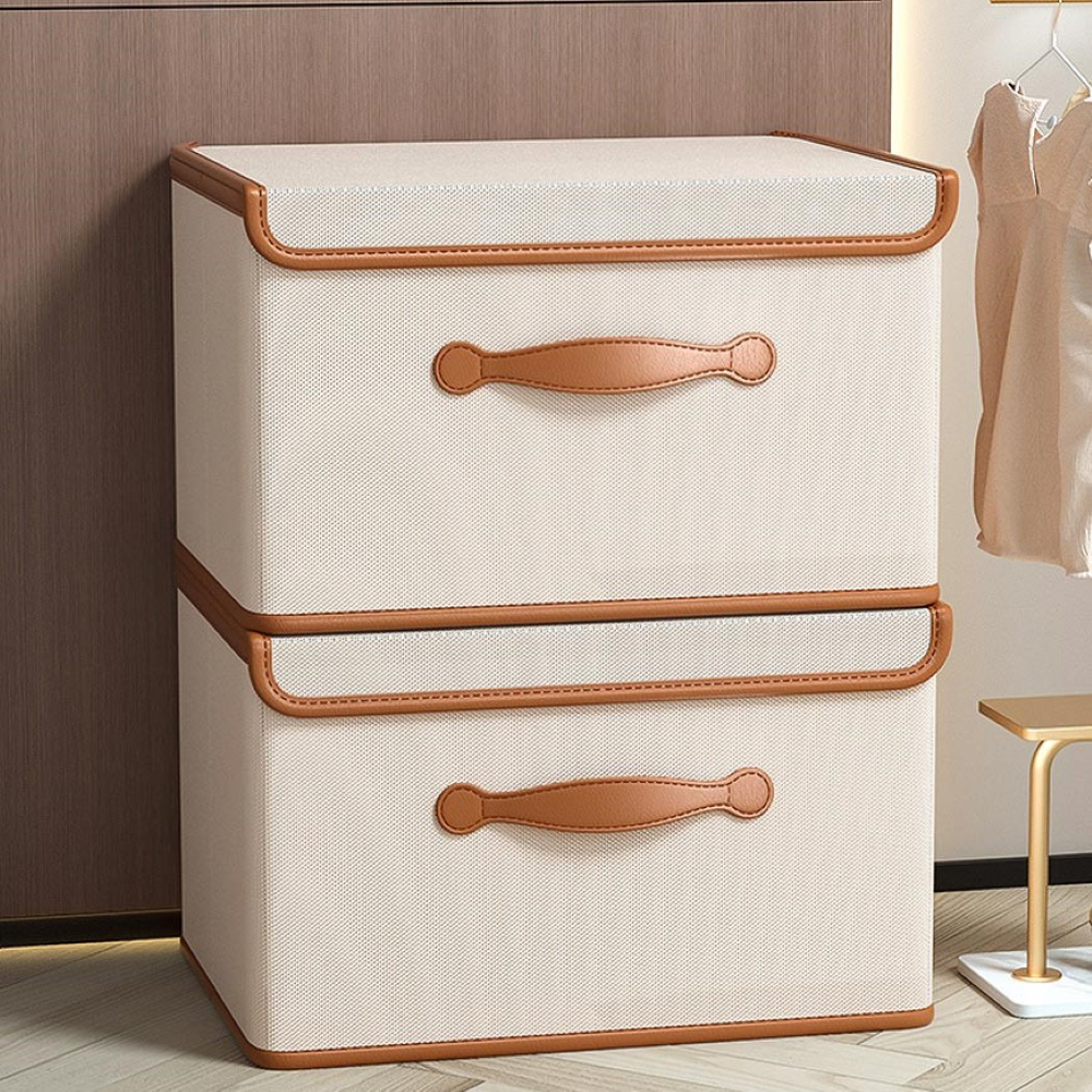 NeatStack | Opvouwbare Oxford Opbergdoos met Deksel & Leren Handvatten – Stapelbaar, Duurzaam