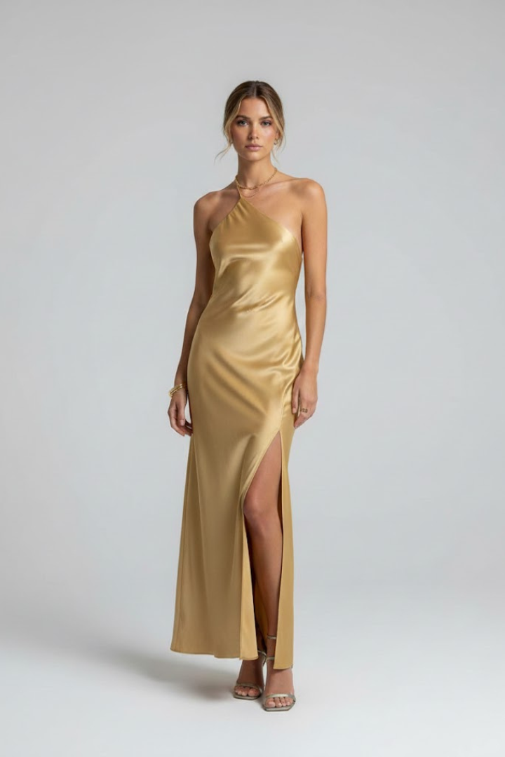 Elarith | Dames mouwloze maxi-jurk – asymmetrische halslijn, split aan de zijkant