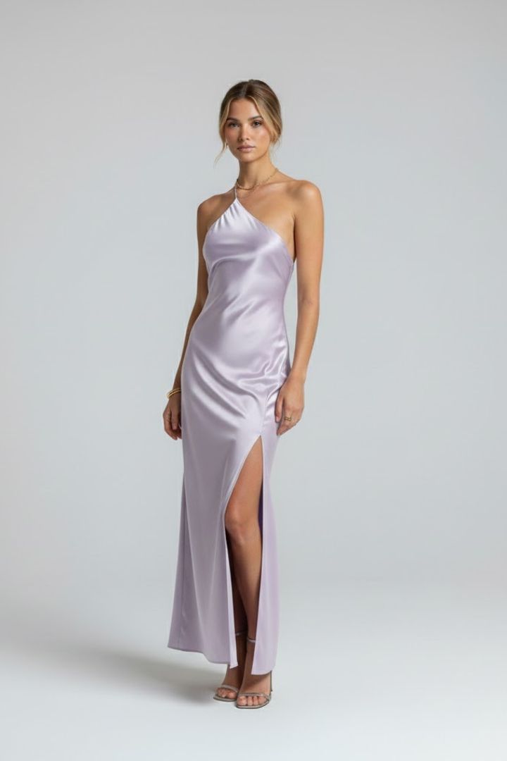 Elarith | Dames mouwloze maxi-jurk – asymmetrische halslijn, split aan de zijkant
