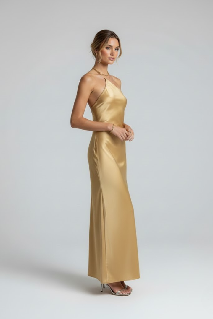 Elarith | Dames mouwloze maxi-jurk – asymmetrische halslijn, split aan de zijkant