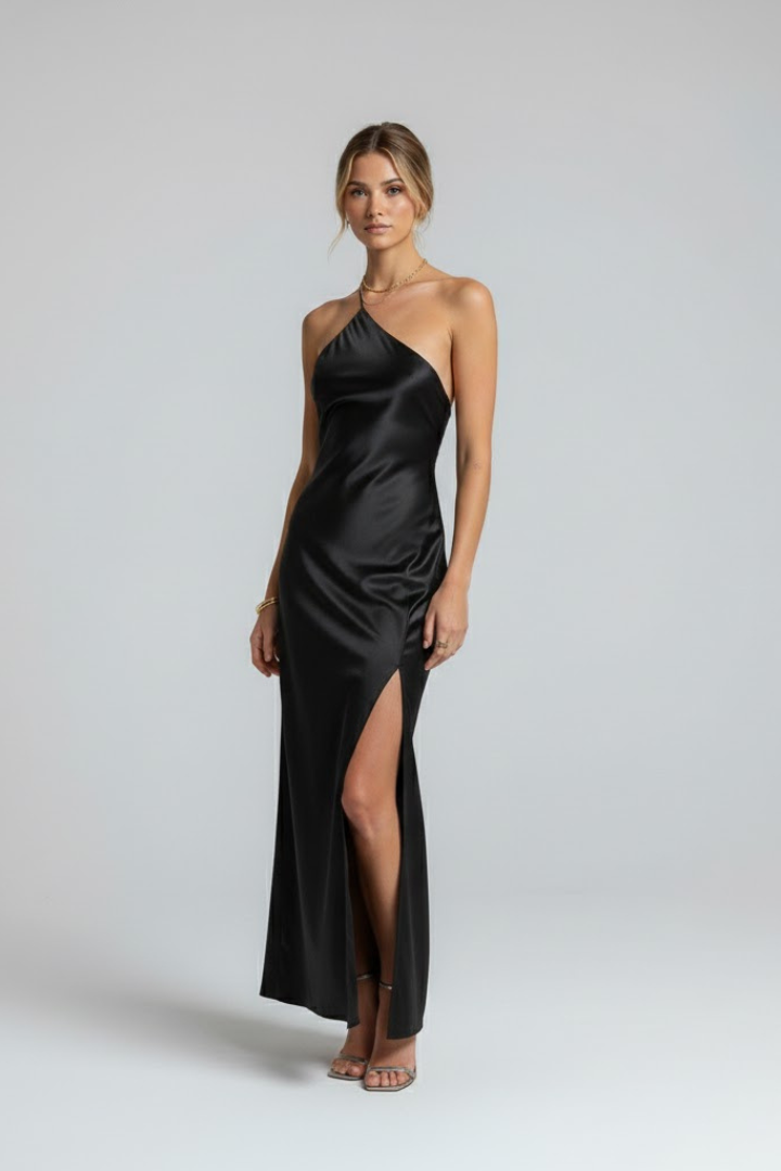 Elarith | Dames mouwloze maxi-jurk – asymmetrische halslijn, split aan de zijkant