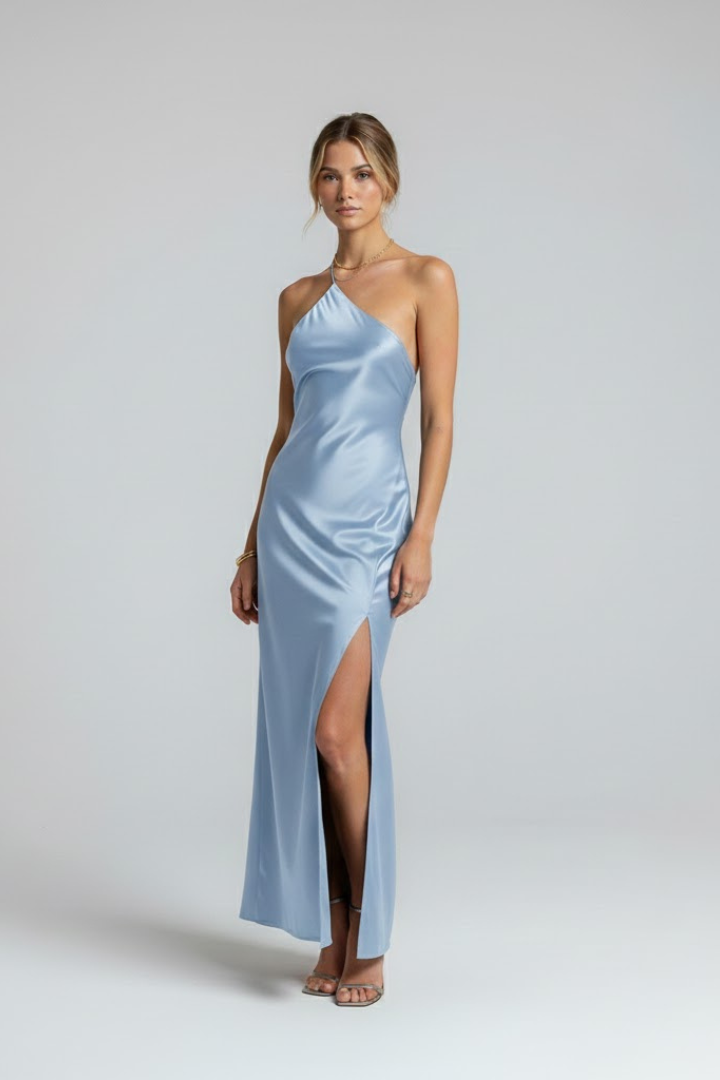 Elarith | Dames mouwloze maxi-jurk – asymmetrische halslijn, split aan de zijkant
