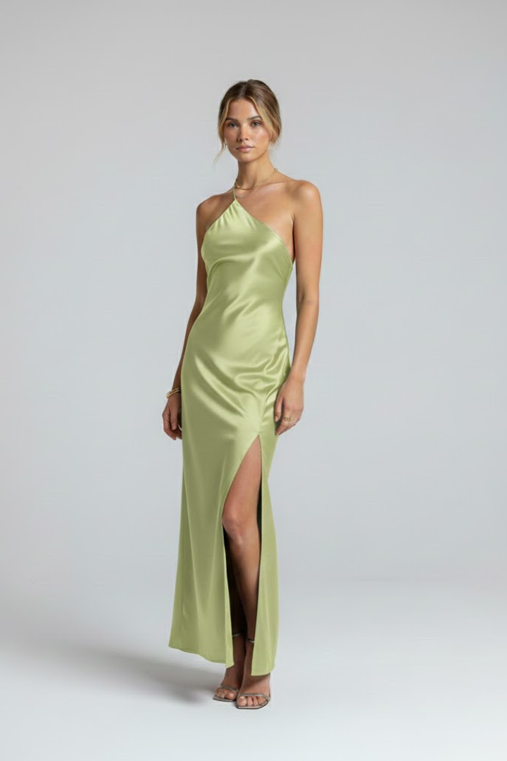 Elarith | Dames mouwloze maxi-jurk – asymmetrische halslijn, split aan de zijkant
