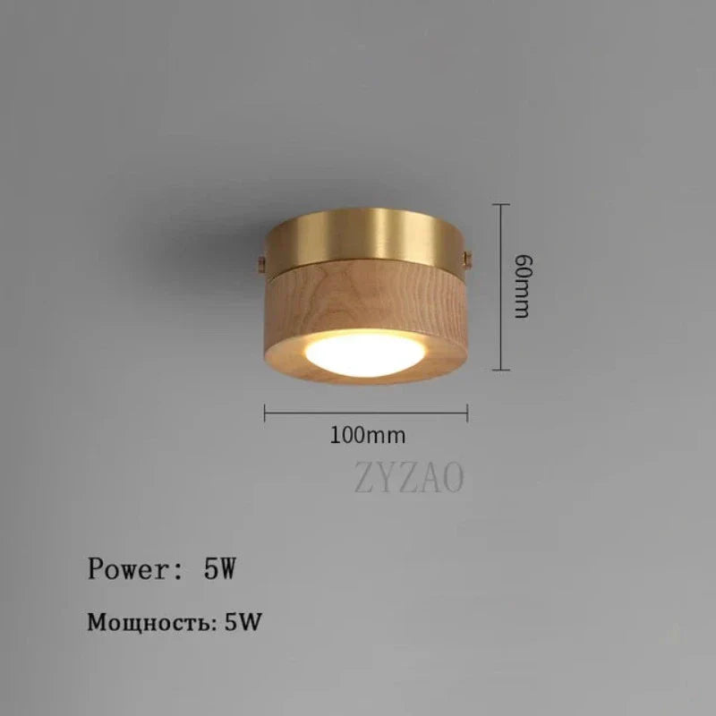 RadiantWood | Walnoot plafondlamp met LED spot en gouden accenten