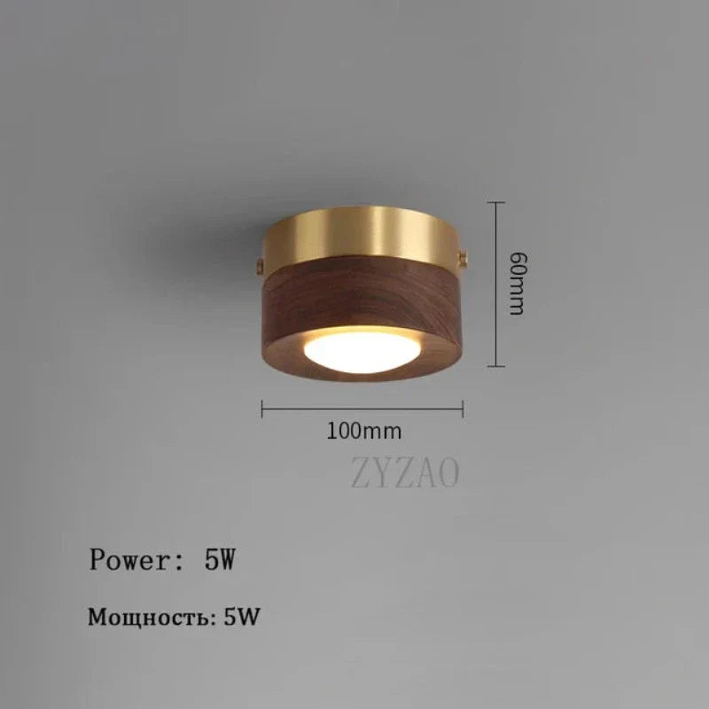 RadiantWood | Walnoot plafondlamp met LED spot en gouden accenten