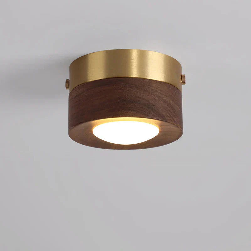 RadiantWood | Walnoot plafondlamp met LED spot en gouden accenten