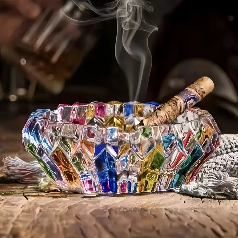 LustraTray | Veelkleurige kristallen glazen asbak – elegante accessoire voor rokers, decoratieve glazen schaal