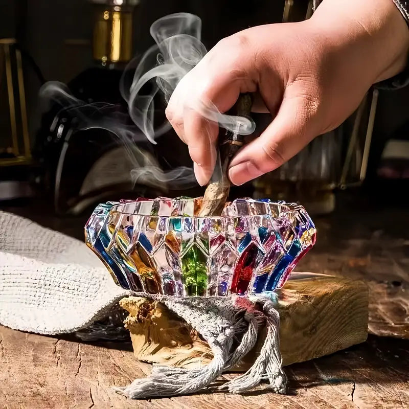 LustraTray | Veelkleurige kristallen glazen asbak – elegante accessoire voor rokers, decoratieve glazen schaal