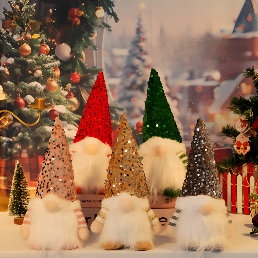 FestivaElf | 30 cm LED-kerstelfje met paillettenhoed – charmante kerstversiering voor op tafel of plank