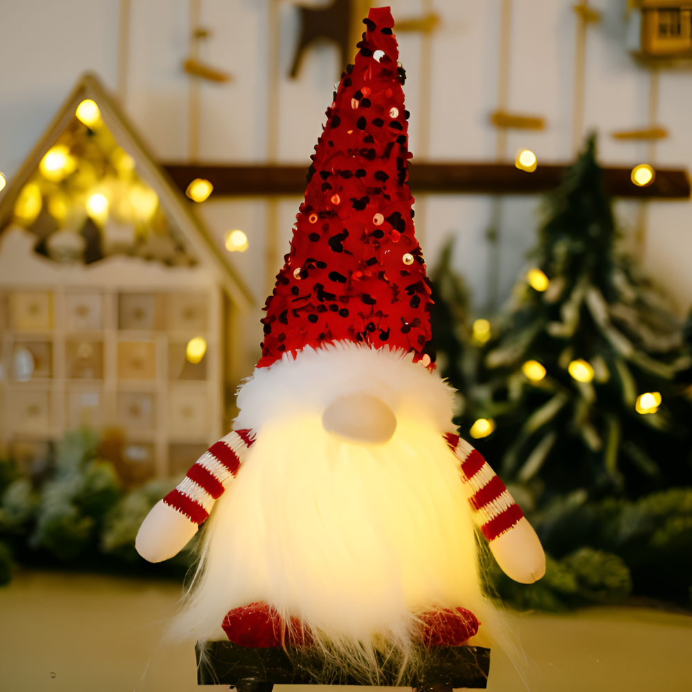 FestivaElf | 30 cm LED-kerstelfje met paillettenhoed – charmante kerstversiering voor op tafel of plank