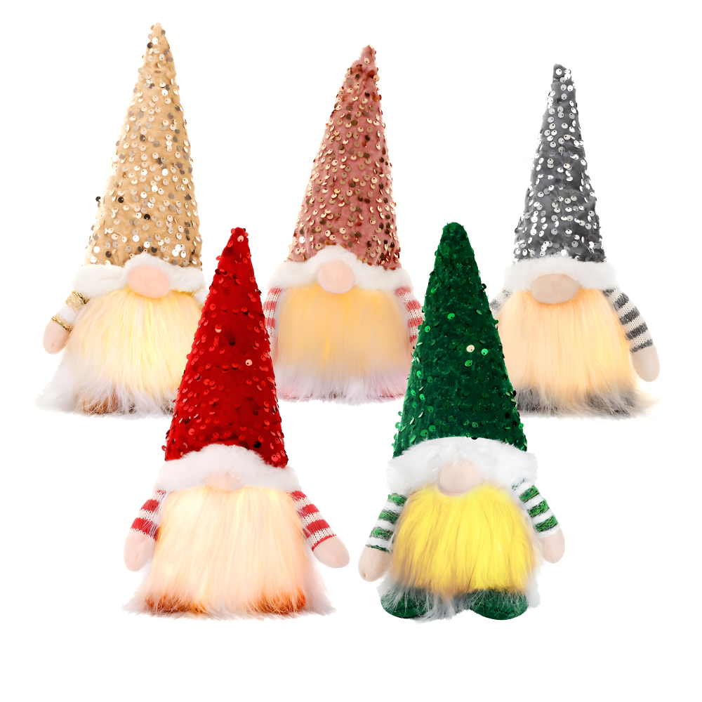 FestivaElf | 30 cm LED-kerstelfje met paillettenhoed – charmante kerstversiering voor op tafel of plank