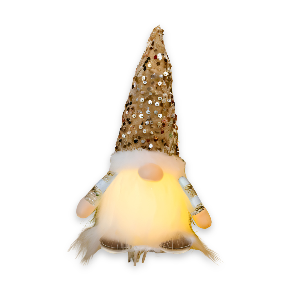 FestivaElf | 30 cm LED-kerstelfje met paillettenhoed – charmante kerstversiering voor op tafel of plank