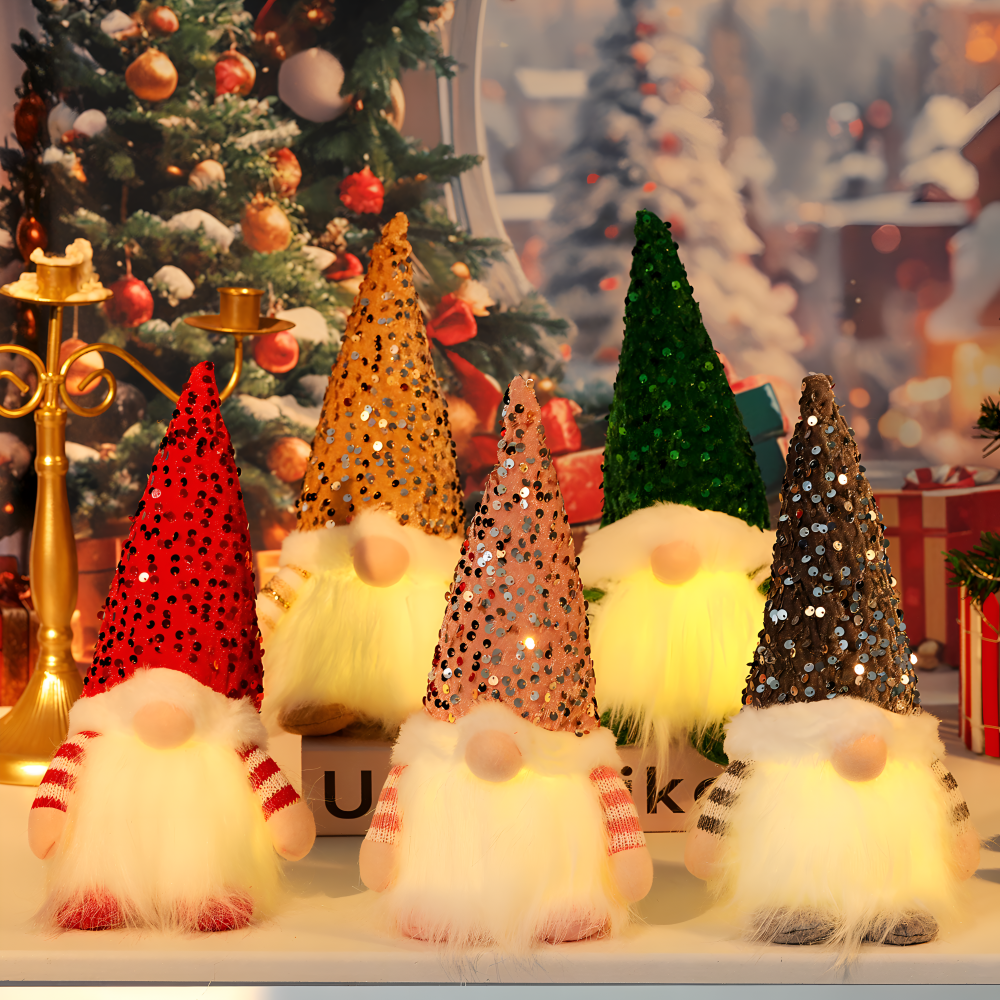 FestivaElf | 30 cm LED-kerstelfje met paillettenhoed – charmante kerstversiering voor op tafel of plank