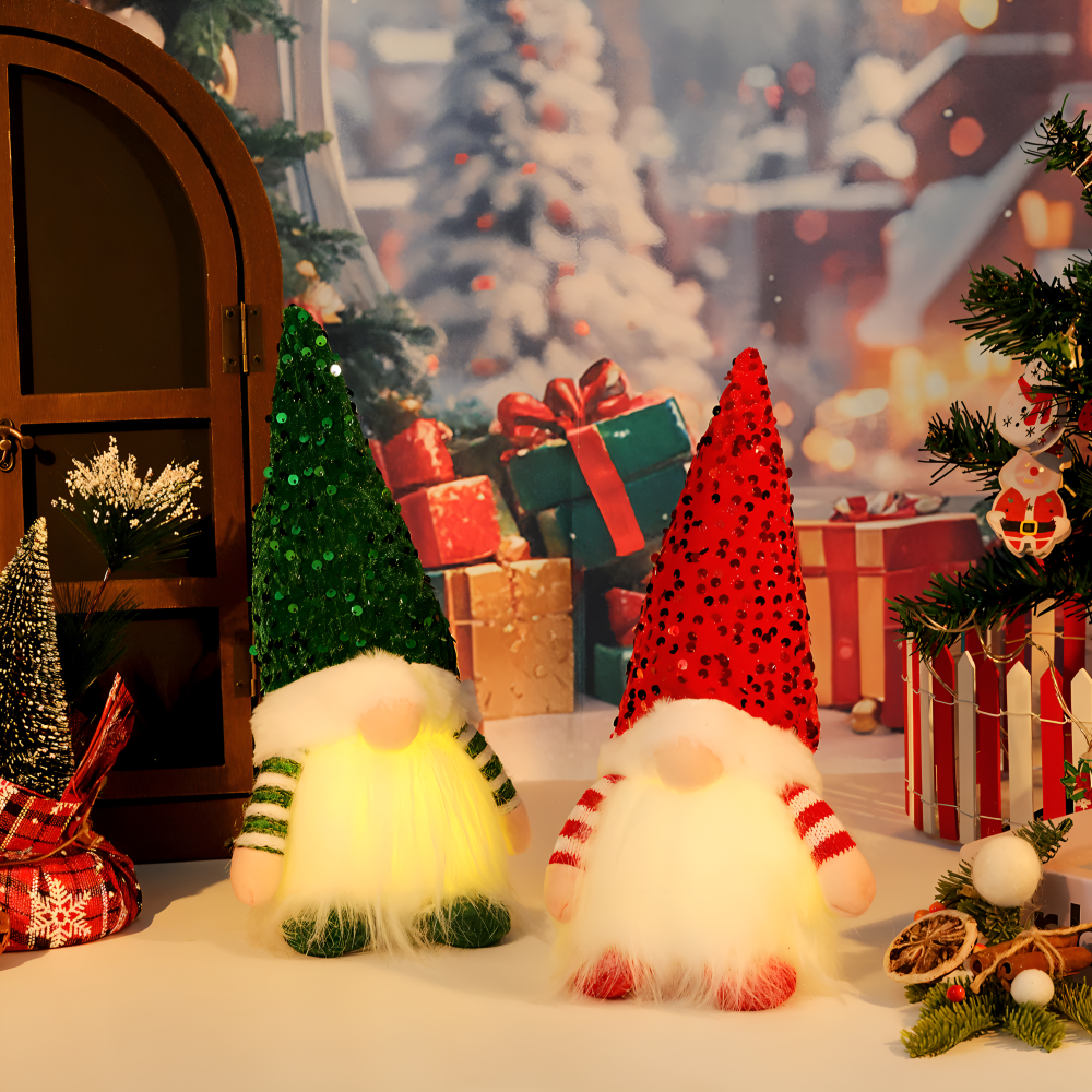 FestivaElf | 30 cm LED-kerstelfje met paillettenhoed – charmante kerstversiering voor op tafel of plank